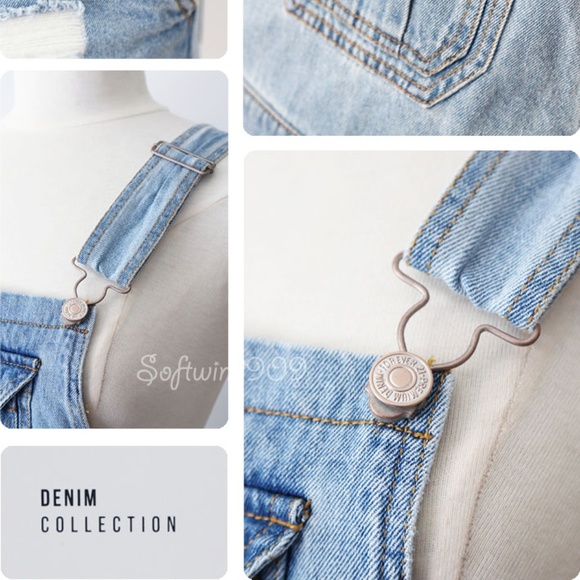 Last ☝️Blue Denim Distressed Overall Skirt Dress - Picture 4 of 8